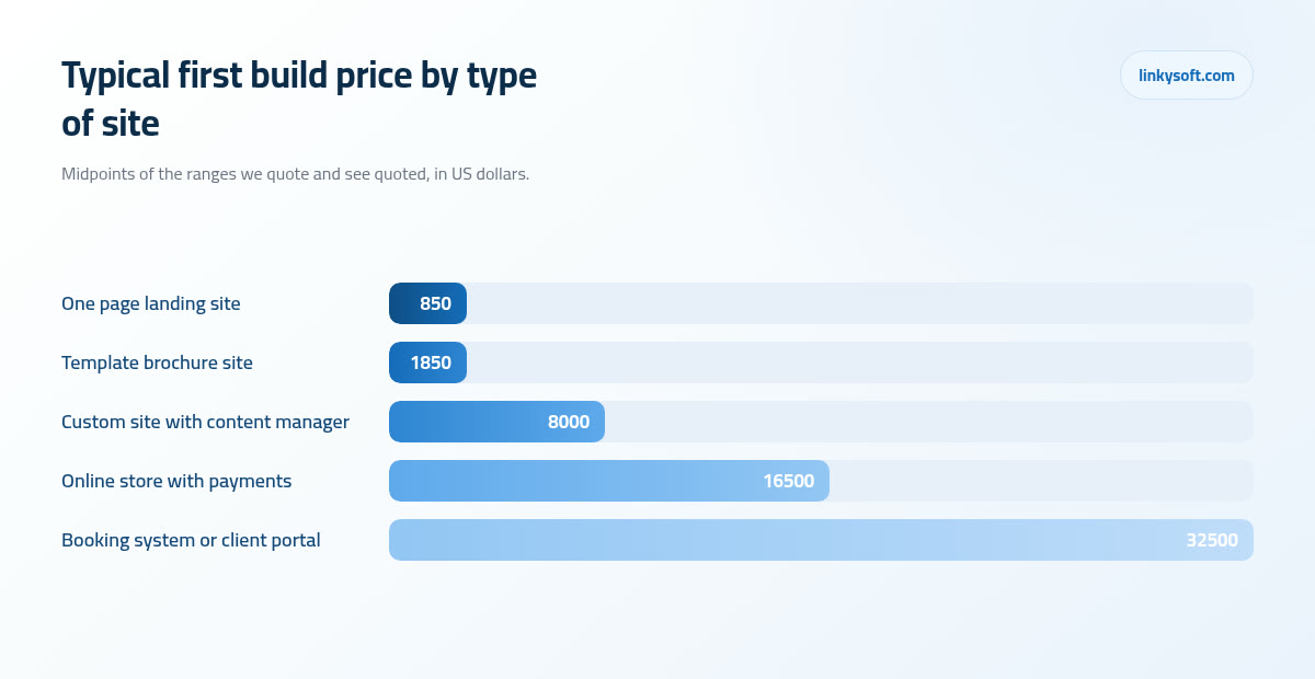 Typical first build price by type of site