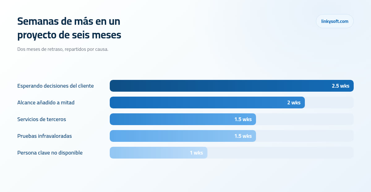 Semanas de más en un proyecto de seis meses