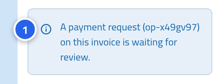 A note inside the payment card saying a payment request is under review, with the number 1 on it.