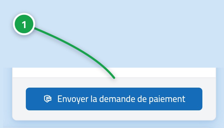 Le bas de la carte de paiement avec une flèche courbe pointant vers le bouton d'envoi de la demande de paiement.