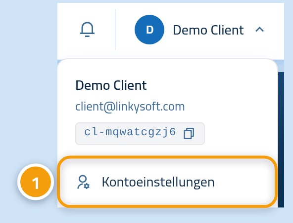 Das geöffnete Kontomenü oben im Control Panel, der Eintrag Kontoeinstellungen ist mit 1 markiert.